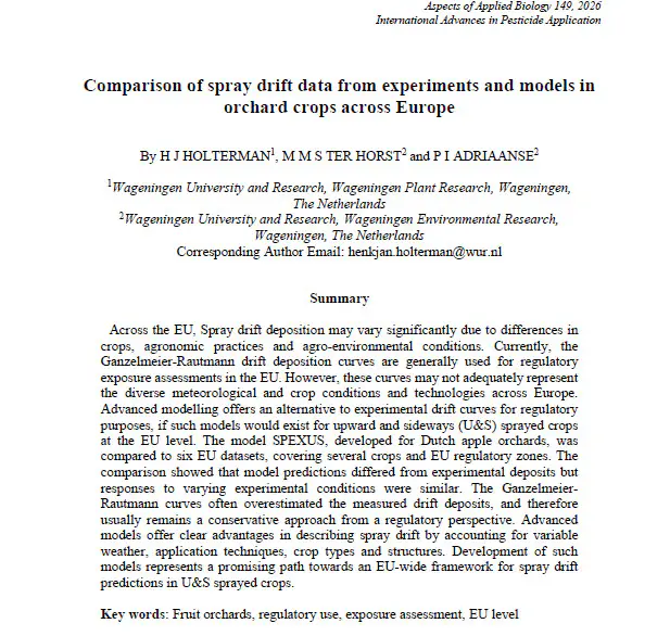 ASPECTS OF APPLIED BIOLOGY 149: International Advances in Pesticide Application